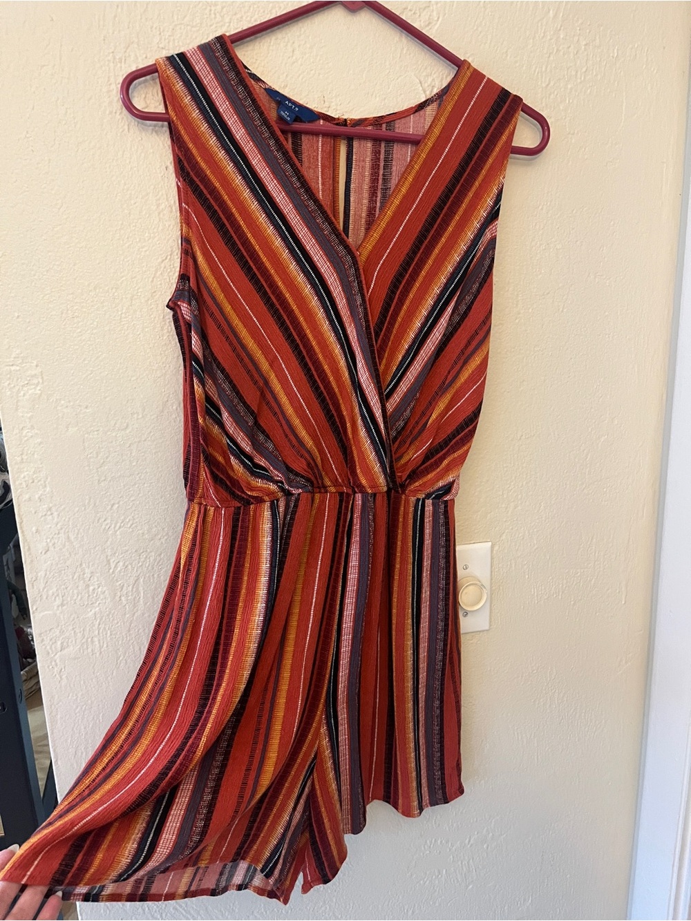 Apt. 9 Multicolor Striped Sleeveless Romper in Rust, Burgundy & Navy